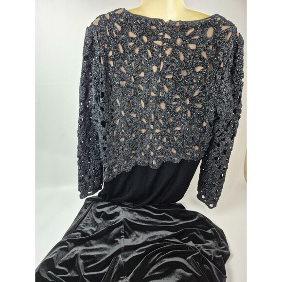 Tadashi Shoji Women's Black Sinnott Chenille Embroidered Gown Dress Size 16 - Picture 4 of 9